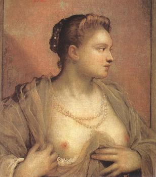 Jacopo Robusti Tintoretto : Portrait of a Woman Revealing her Breasts